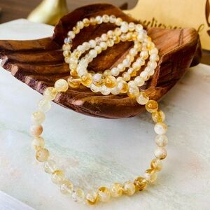 Handmade Yellow Feather Citrine Merchant Stone Bead Bracelet 6mm
